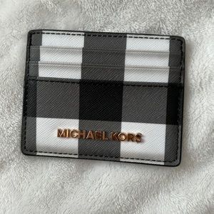 Michael Kors Black+White Plaid Card Holder